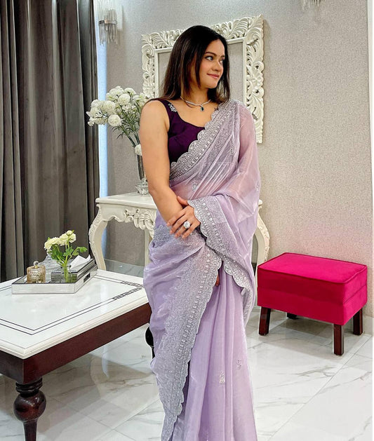 Lavender Color Party Wear Special Jimmy Choo Saree Collection.