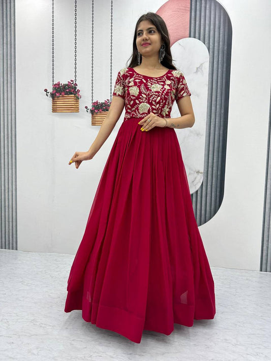 Festival special Faux Georgette Red Gown Collection.