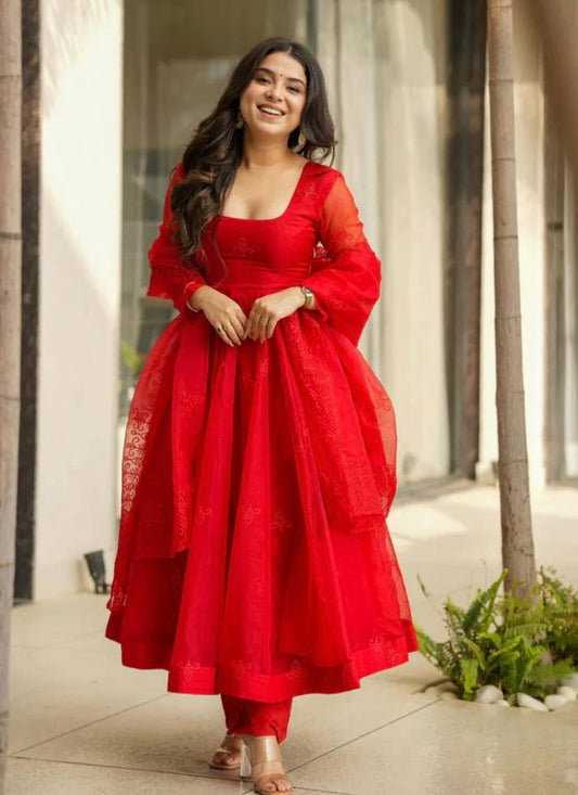 Latest Trendy New Red Anarkali Outfit.