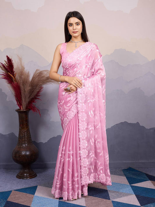 Latest New Burberry Silk Pink Saree Collection.