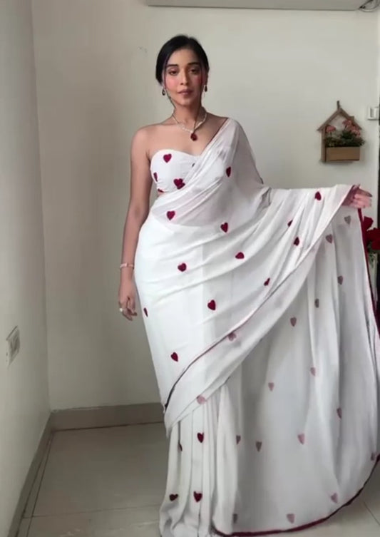 Preety Premium Georgette White Ready To Wear Saree.