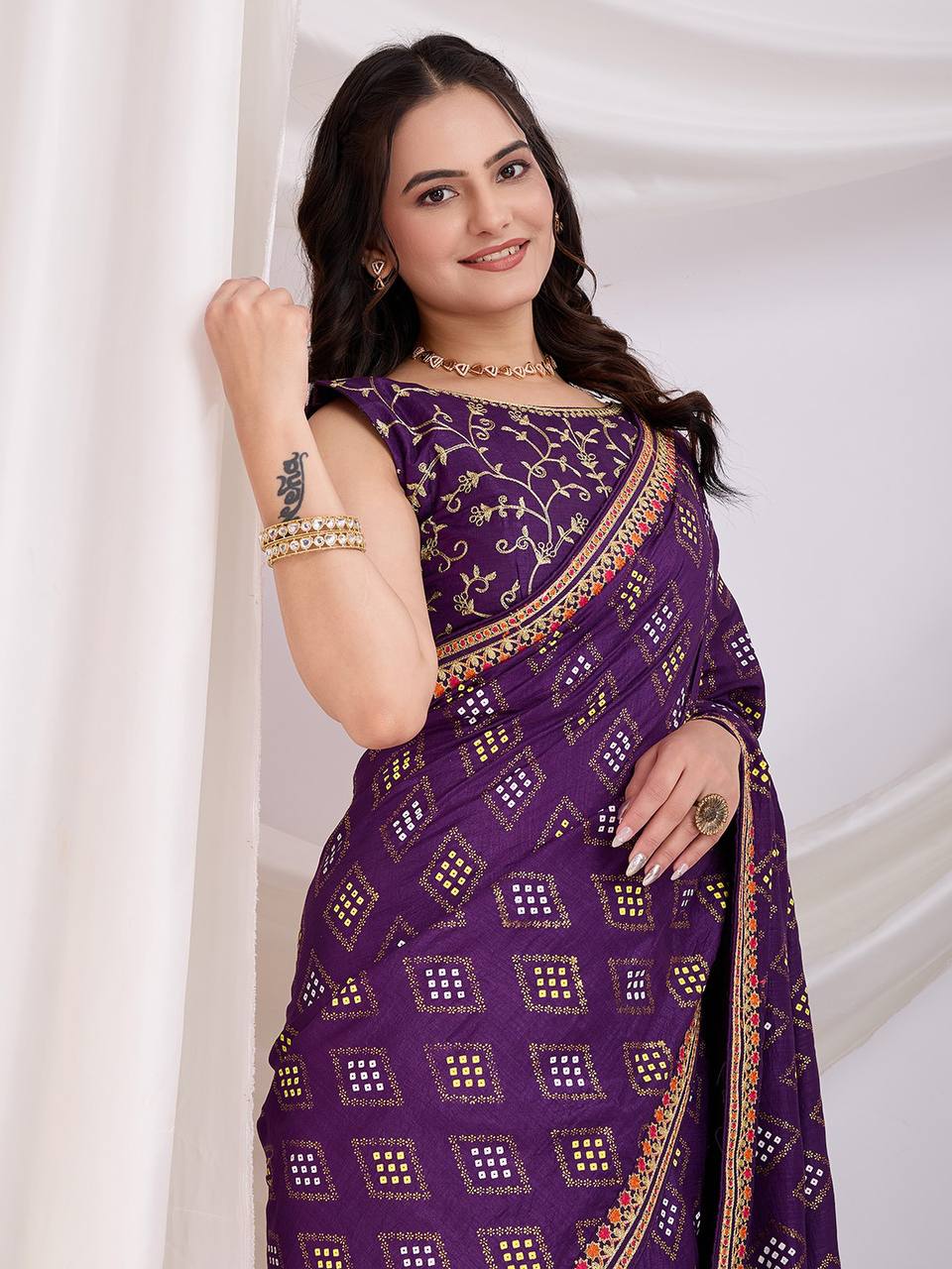 Purple Soft Vichitra Silk Saree Collection.