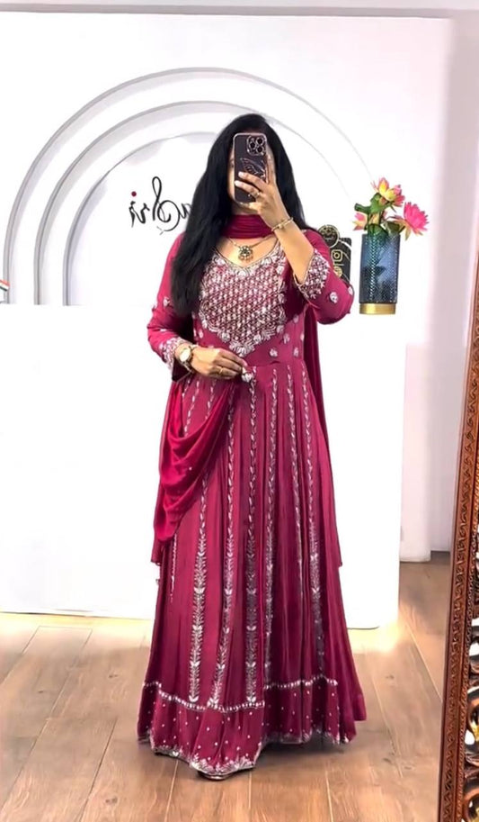 Most Pretty Designer Pink Chinon Gown Collection.