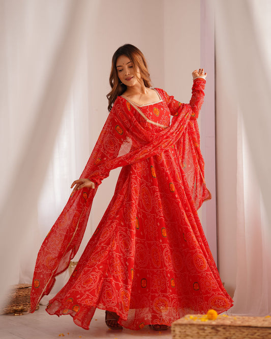 Latest New Red Bandhni Gown Collection.