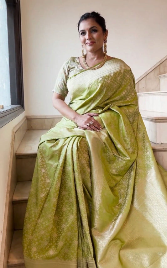 Mahendi Function Special Banarasi Soft Silk Saree Collection.