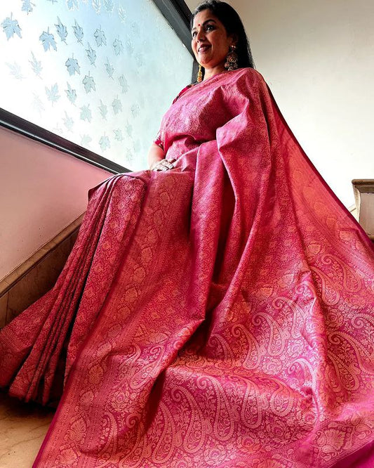 Weddings Functions Special Banarasi Soft Silk Pink Saree.