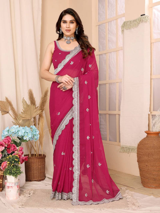 Beautiful Soft Zomato Chiffon Silk With Silver codding Sequence Embroidery Work Saree.