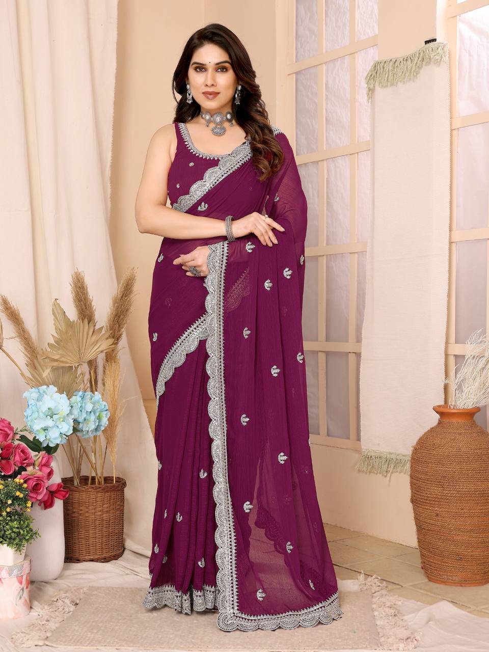 Wedding Special Premium Soft Zomato Chiffon Silk Saree.