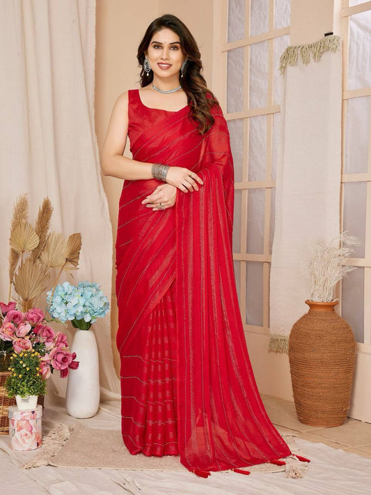 Wedding Function Special Designer Rimzim Silk Ready To Wear Saree Collection.