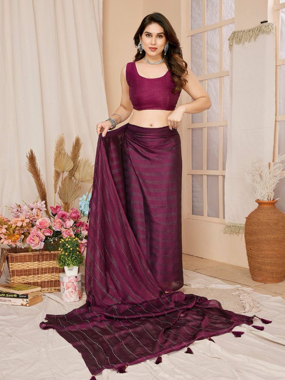 Gorgeous Looking Pre-stitched Ready To Wear Rimzim Silk Saree Collection.