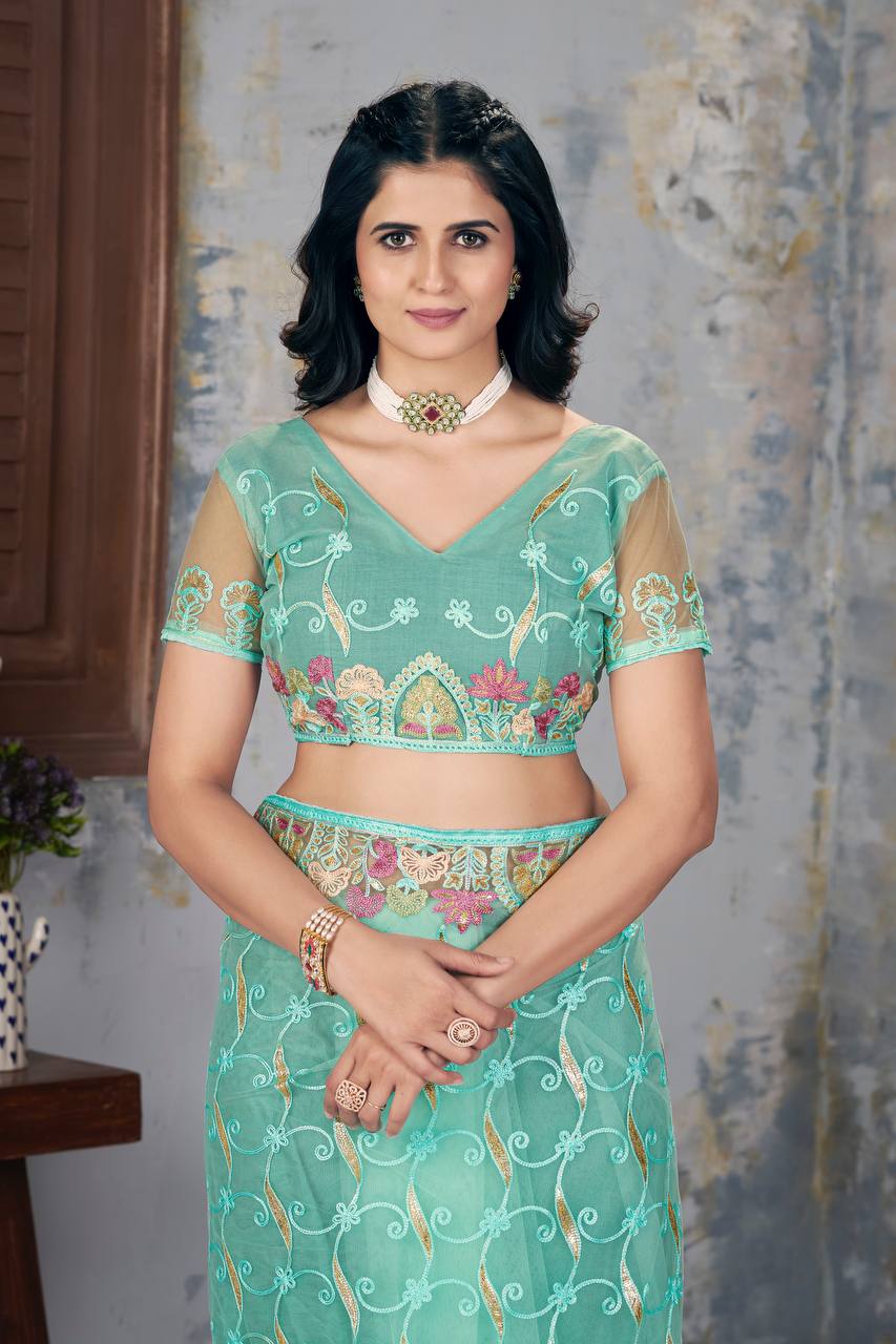 Traditional Designer Sky Butterfly Soft Net Saree Collection.