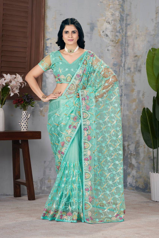 Traditional Designer Sky Butterfly Soft Net Saree Collection.