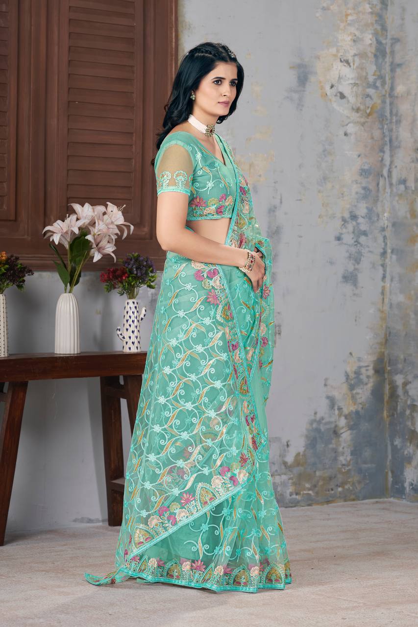 Traditional Designer Sky Butterfly Soft Net Saree Collection.