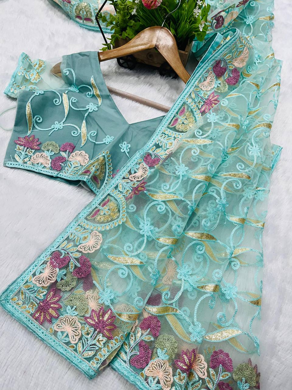 Traditional Designer Sky Butterfly Soft Net Saree Collection.