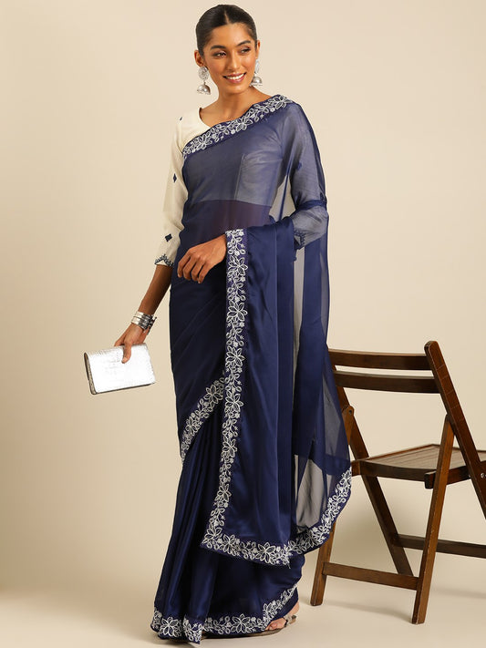 Navy Blue Casual Function Special Rangoli Silk Saree.
