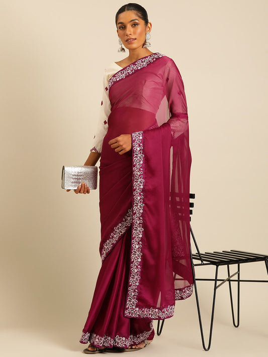 Party Wear Special Pretty Wine Colour Rangoli Silk Saree.