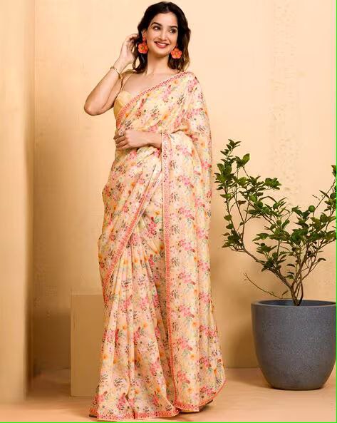 Pretty Soft Chinon Silk Saree Collection.