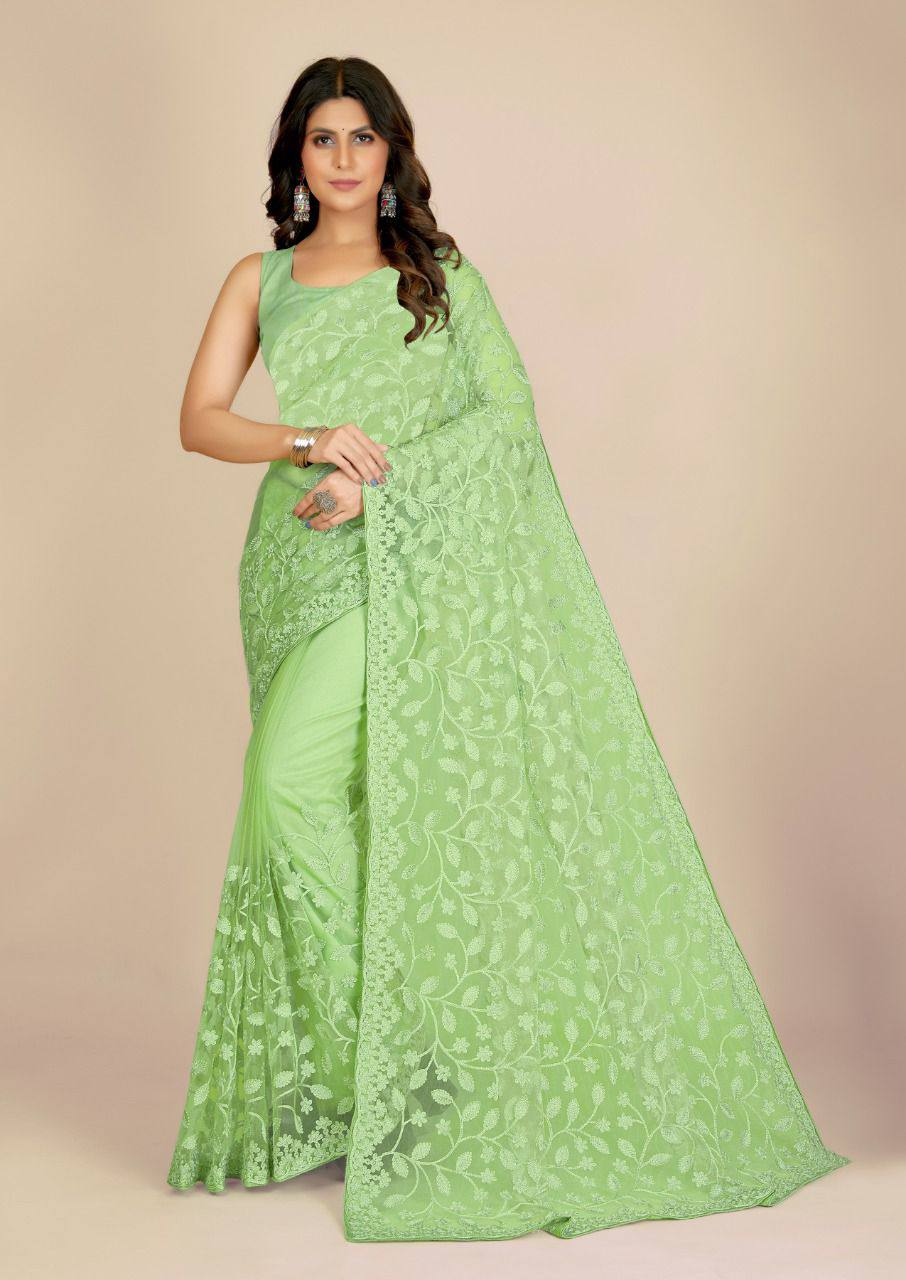 Beautiful Designer Saree On Premium Super Net With Embroidered Work Saree.