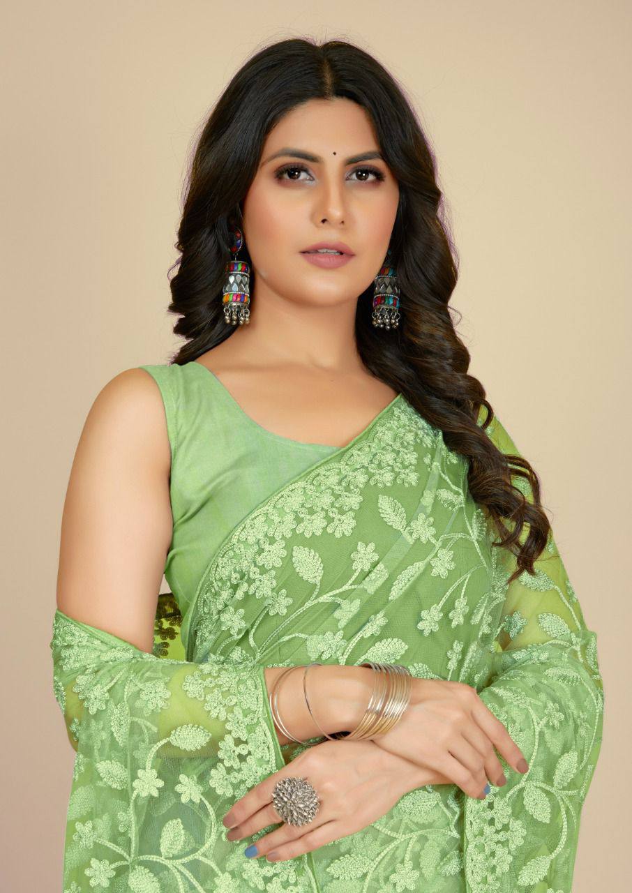 Beautiful Designer Saree On Premium Super Net With Embroidered Work Saree.