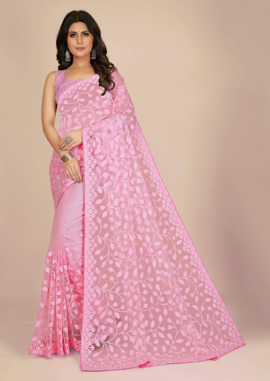 Premium Designer Saree On Premium Super Net With Embroidered Work Saree.