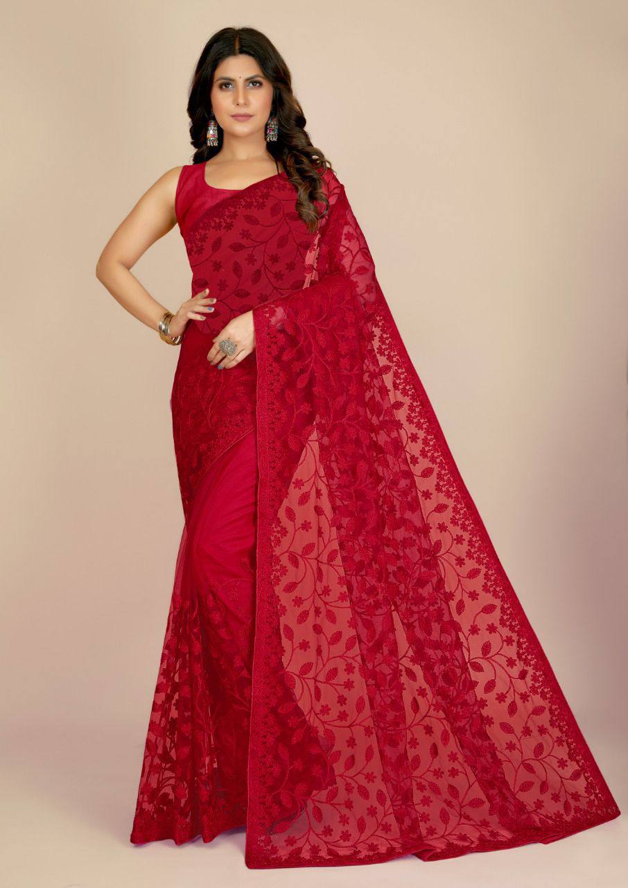 Premium Super Net With Embroidered Work Saree.