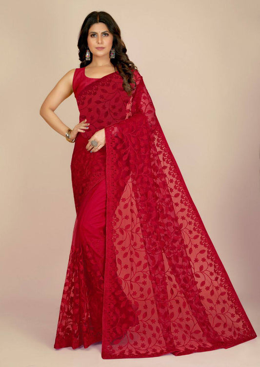 Premium Super Net With Embroidered Work Saree.