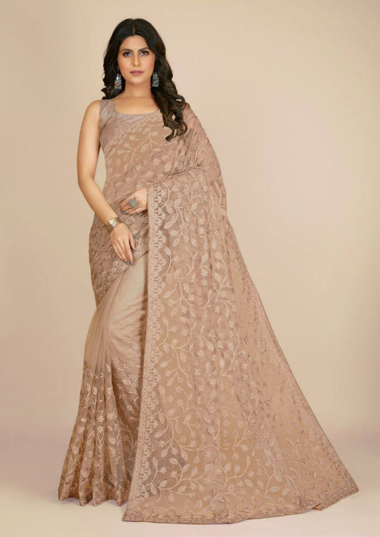 Looking Perfact Premium Super Net With Embroidered Work Saree.