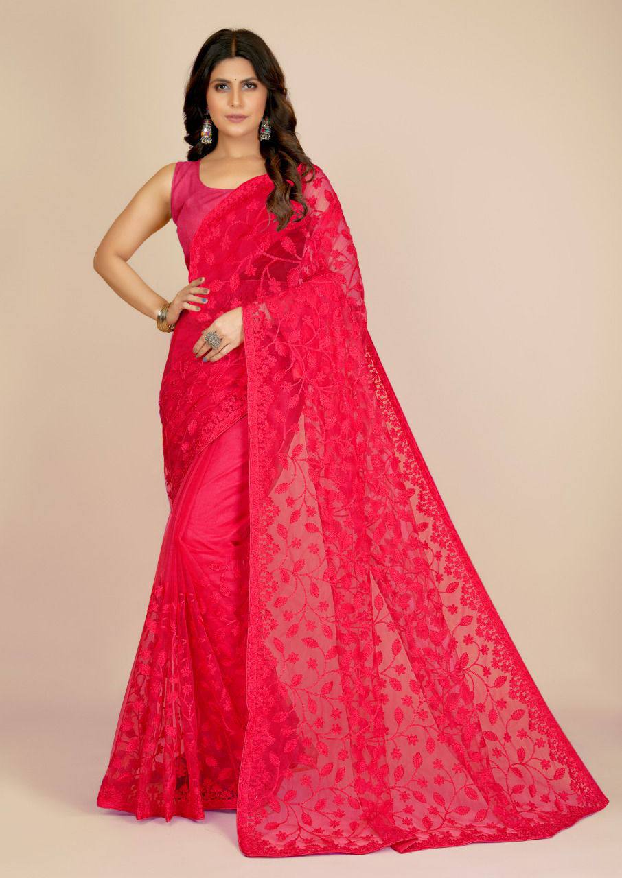 Amazing Perfact Party Wear Look Premium Super Net With Embroidered Work Saree.