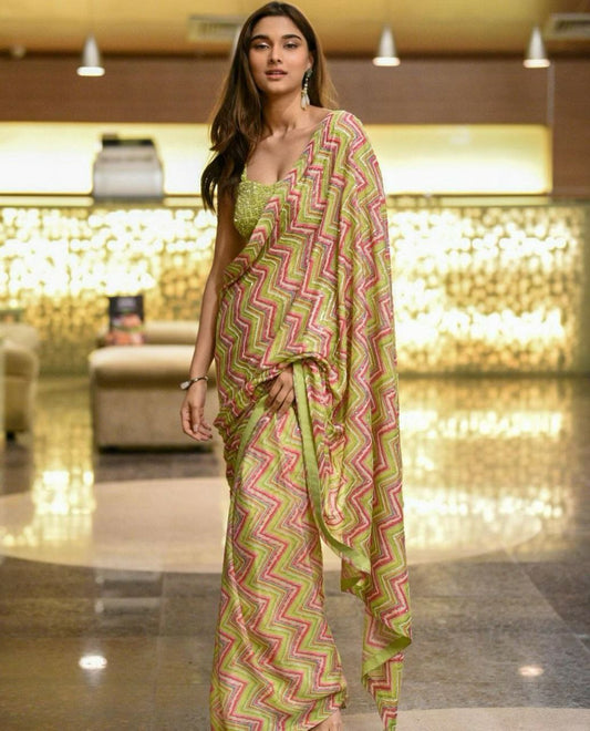 Celebrity Style Silver Silk Line Georgette Saree Collection.