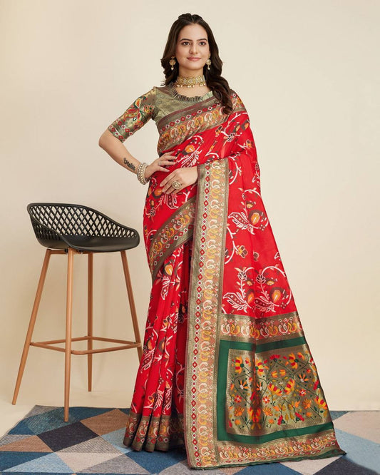 Wedding Seasons Special Kanjivaram Silk Red Color Saree.