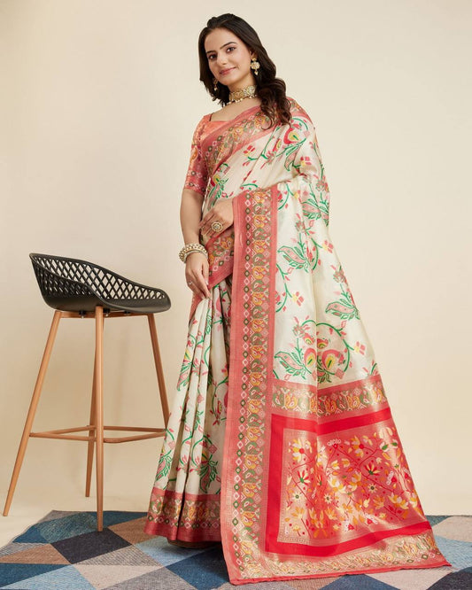 Latest New Designer Special Kanjivaram Silk White Saree.