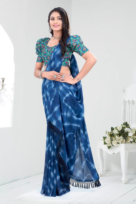 Beautiful Blue Color Party Wear Tie & Die Saree.