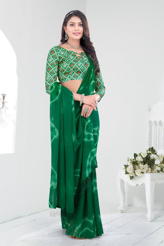 New Designser Tie & Die Occasions Wear Green Saree.