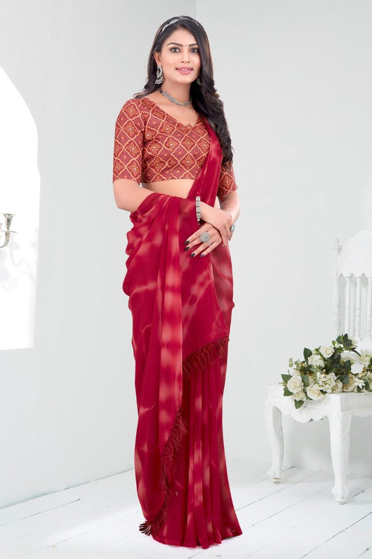 Beautiful Tie & Die Sareen In Traditional Red Colour.