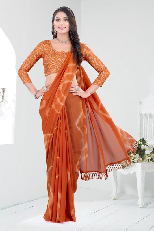 Impressive Casual Wear Special Tie & Die Orange Saree.