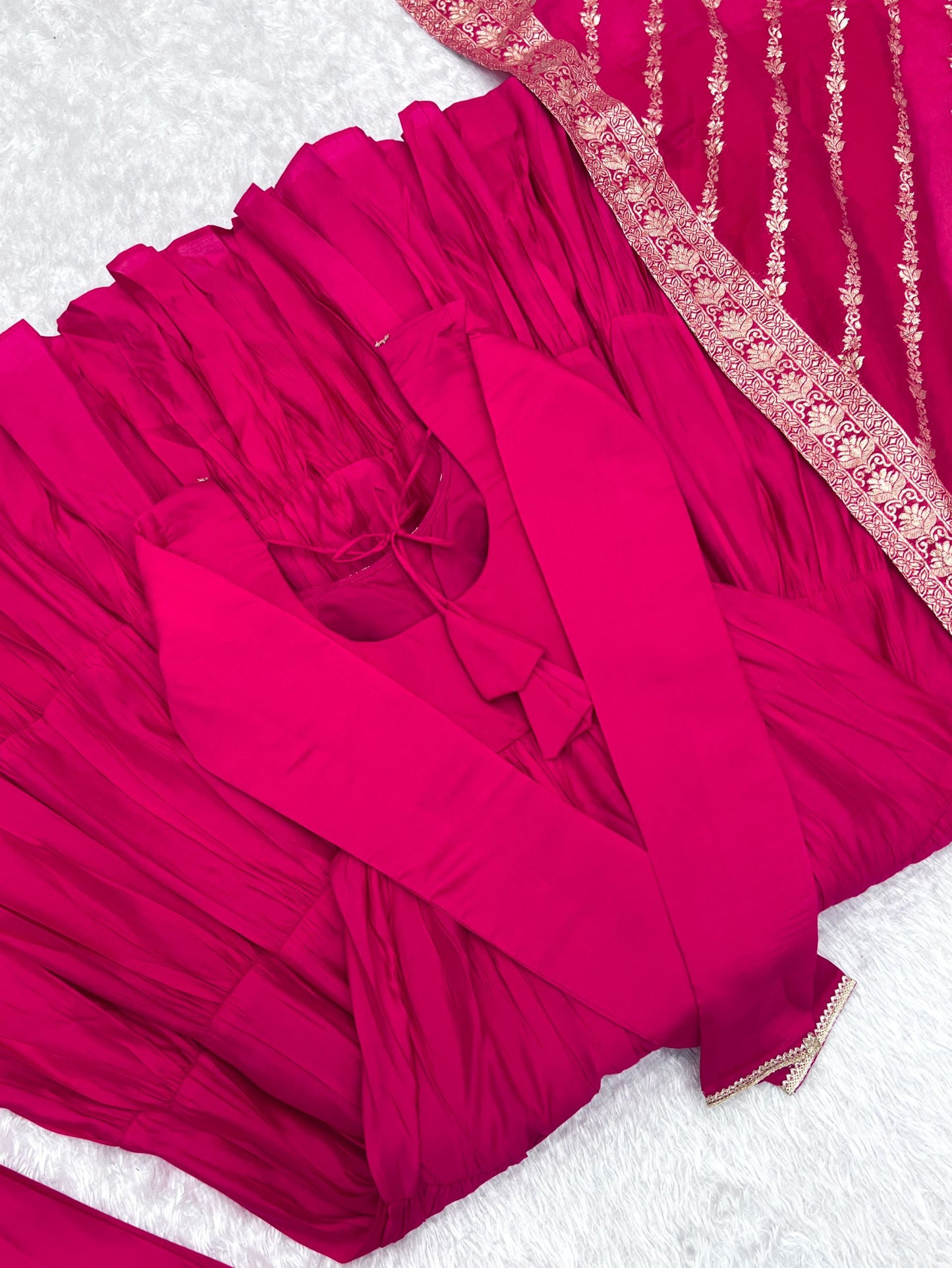 Latest Designer Wedding Wear Special Roman Silk Chanderi Pink Gown Collection.