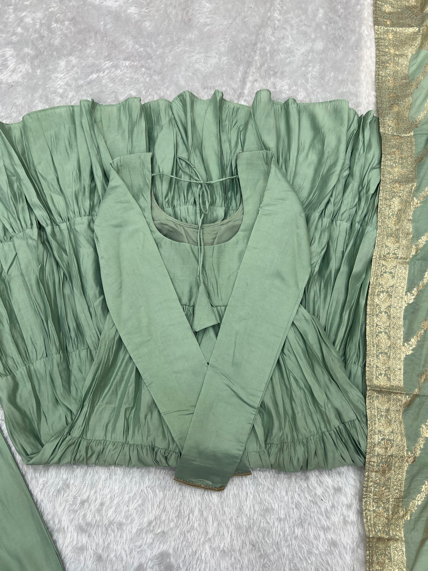 Latest Trendy Roman Silk Chanderi Pista Gown Collection.