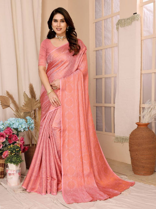 Latest Designer Soft Kanjivaram Silk Pink Color Saree.