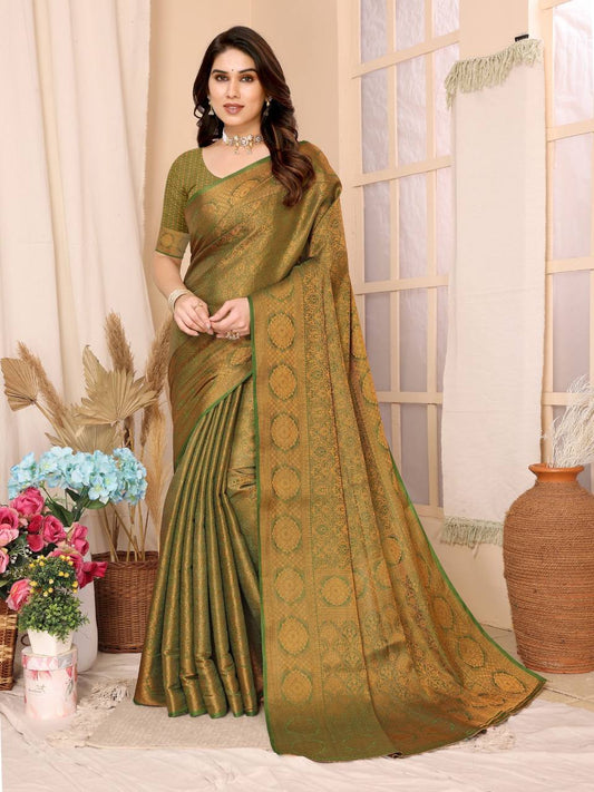 New Designer Kanjivaram Silk mahendi Color Saree.