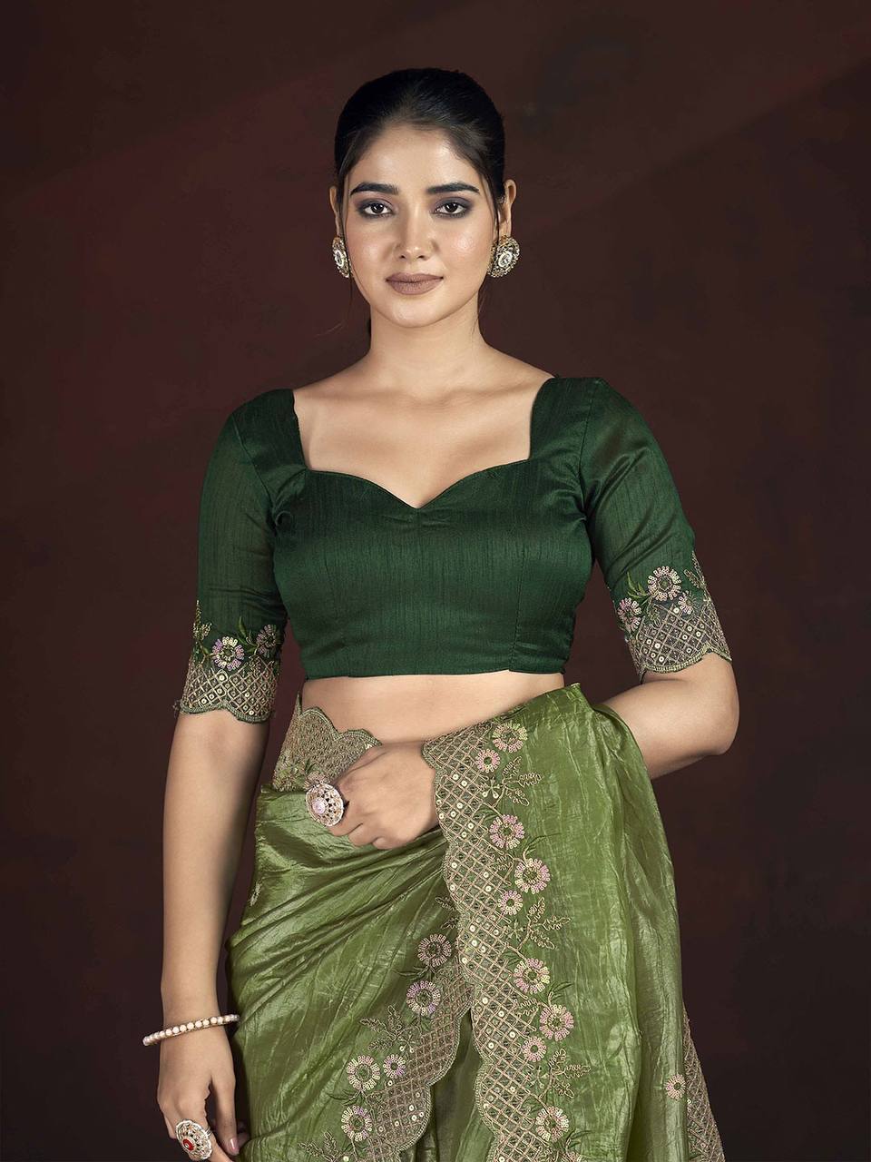 Amazing Designer Ocassion Wear Special Gold Crunchy Saree Collection.