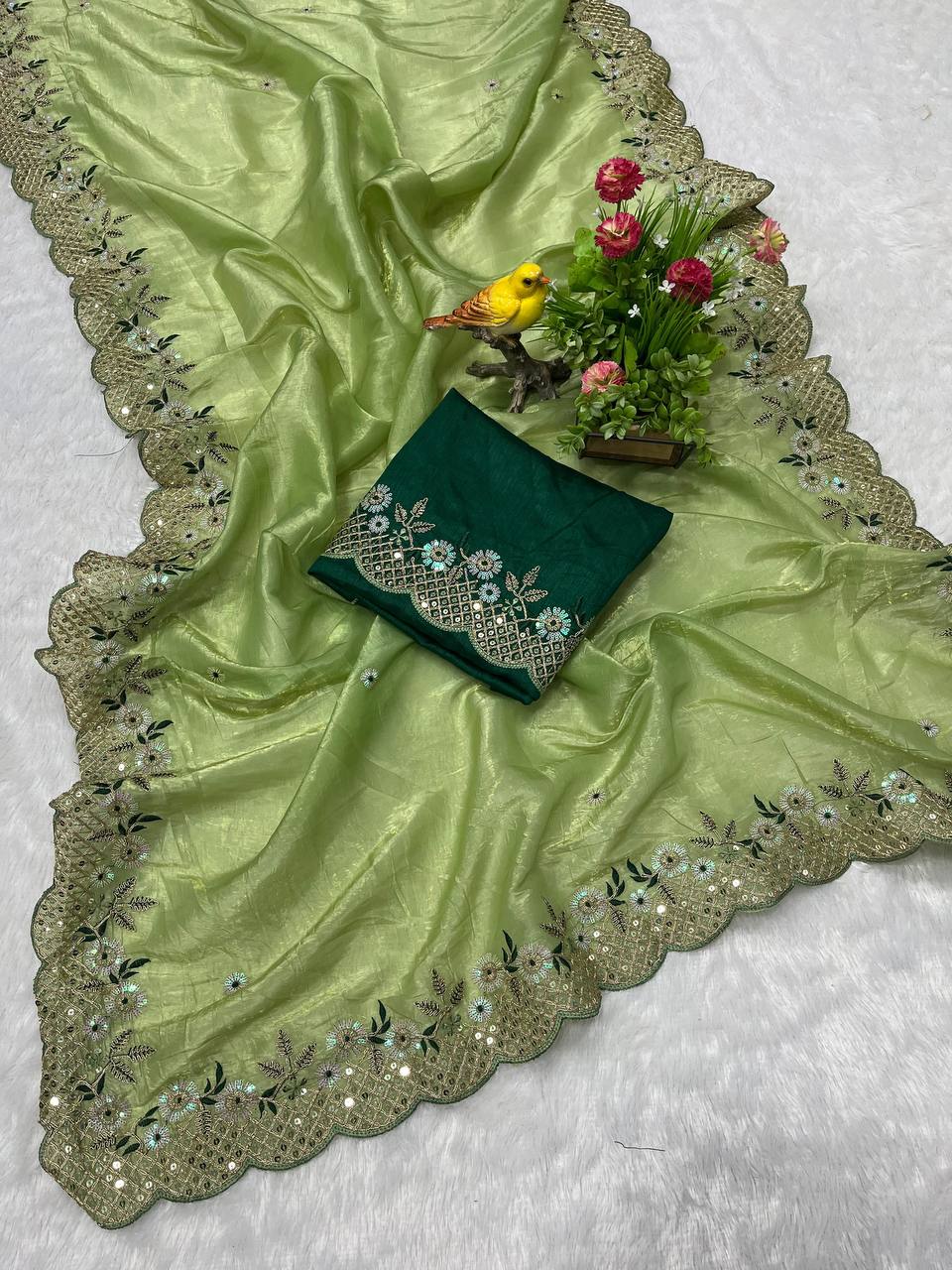 Amazing Designer Ocassion Wear Special Gold Crunchy Saree Collection.