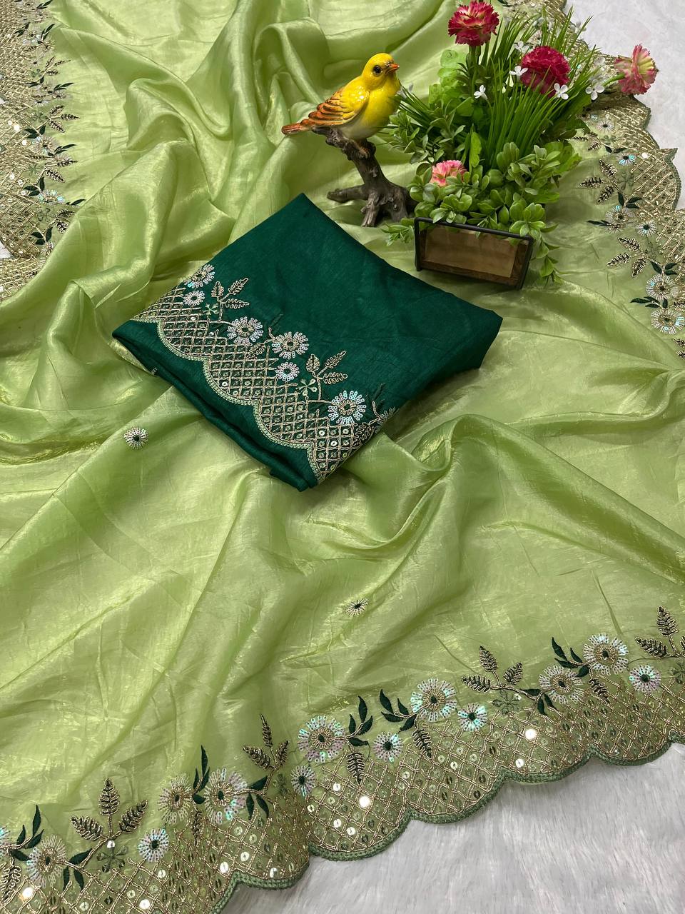 Amazing Designer Ocassion Wear Special Gold Crunchy Saree Collection.