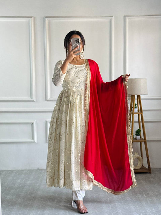 Most Pretty White Premium Faux Georgette Gown Collection.