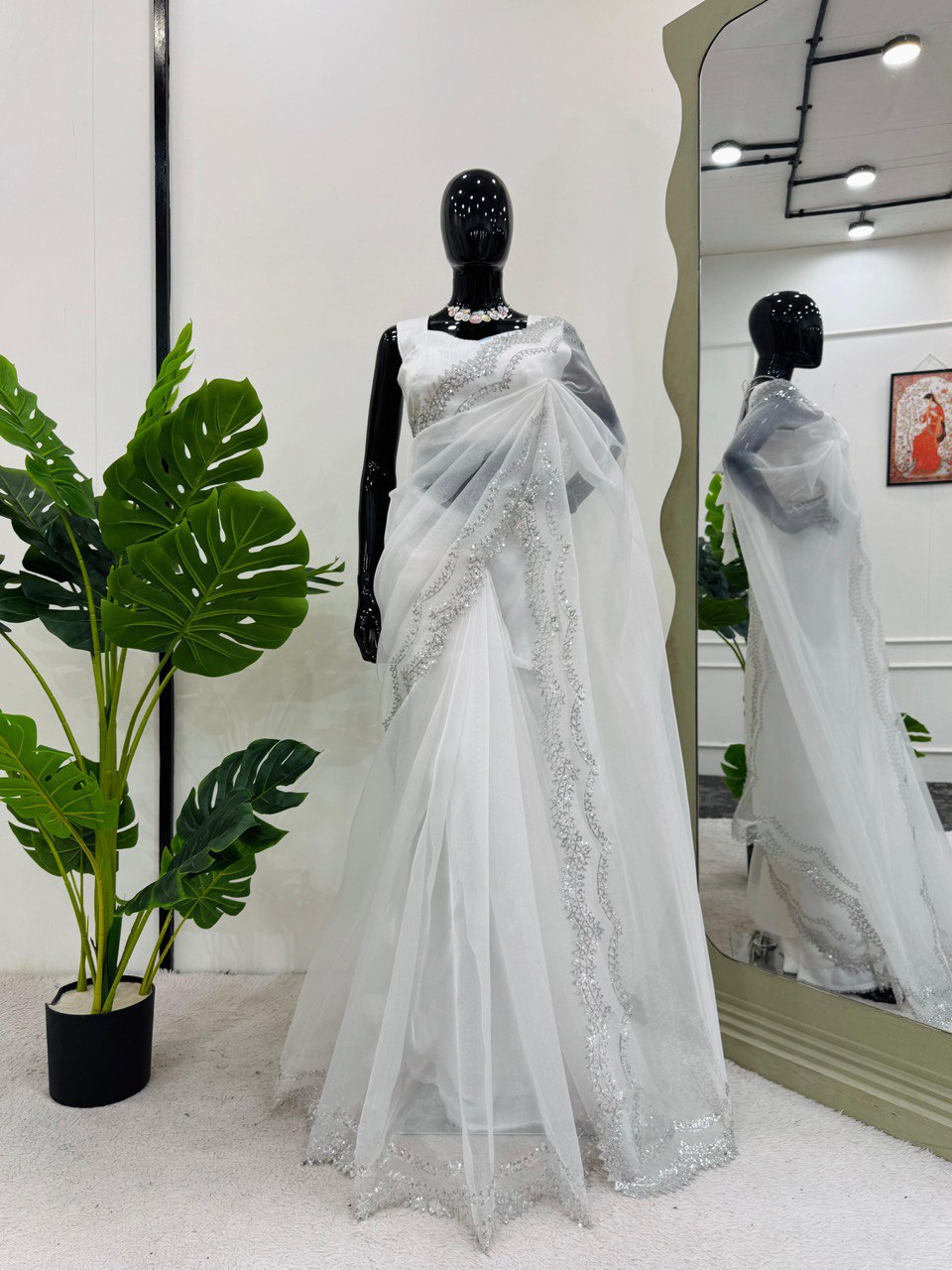 Latest Designer New White Organza Silk Saree Collection.