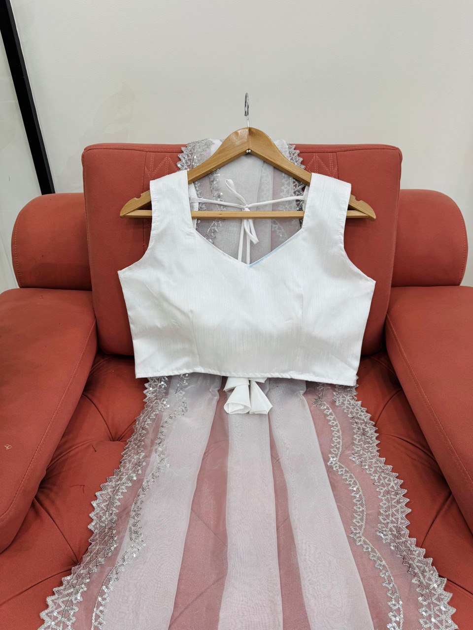 Latest Designer New White Organza Silk Saree Collection.