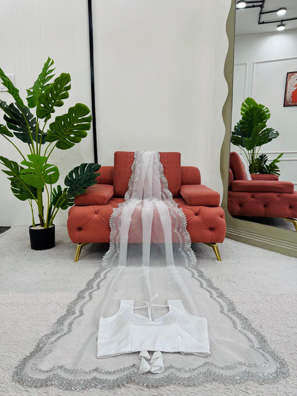 Latest Designer New White Organza Silk Saree Collection.