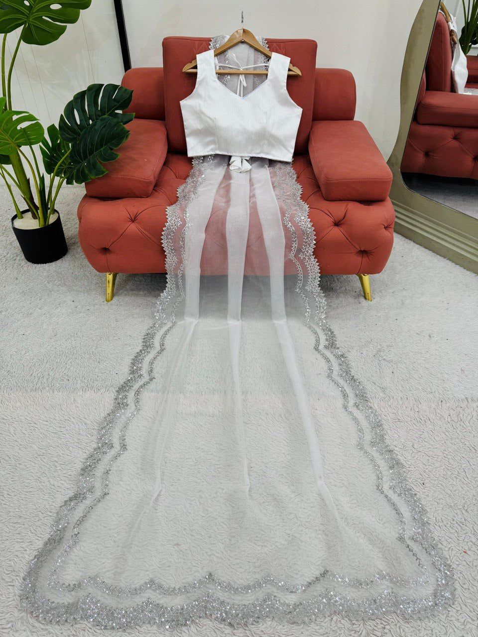 Latest Designer New White Organza Silk Saree Collection.