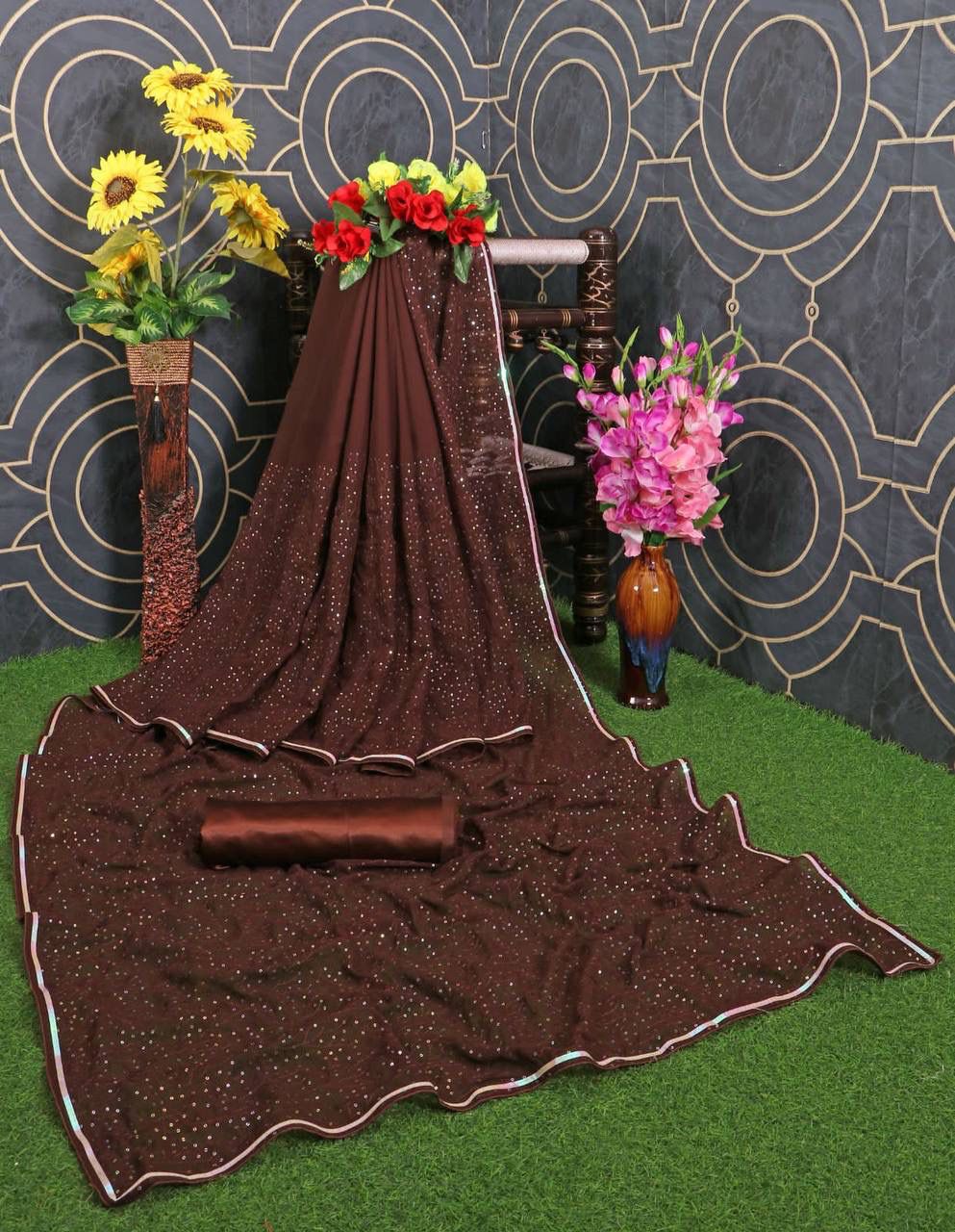 Preety Look Part Wear Special Coffee Color Saree.