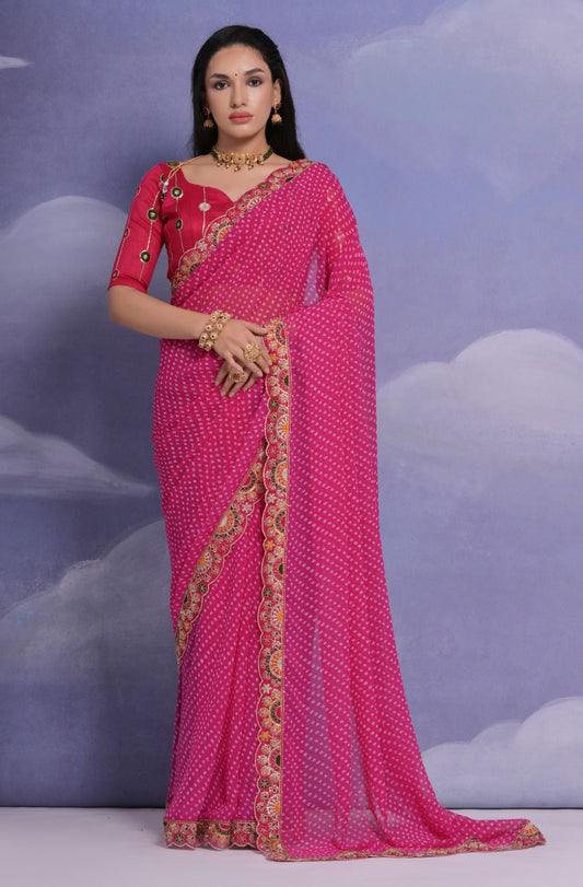 Festival Season Special Pink Bandhni Saree Collection.