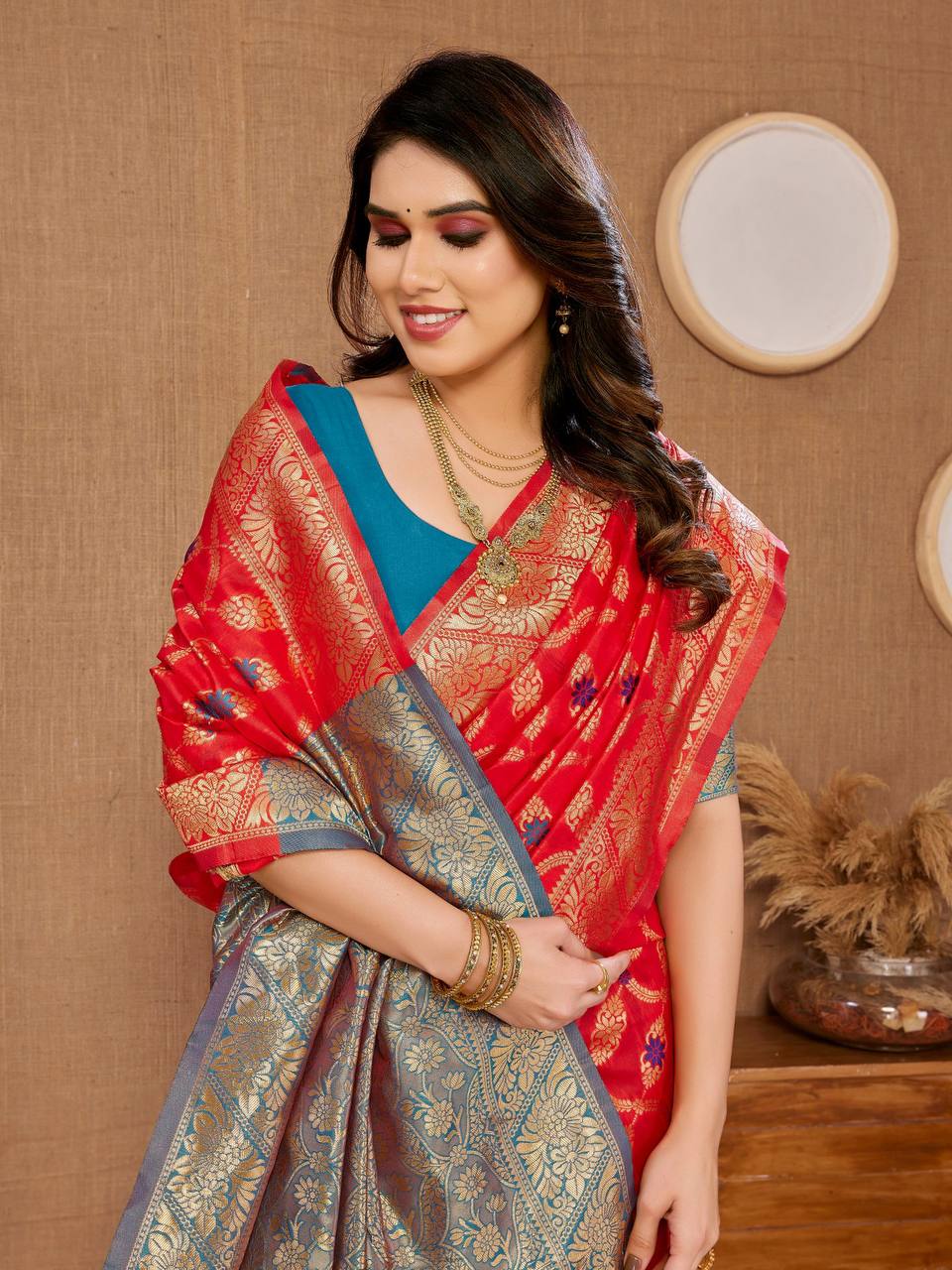 traditional  Red Banarasi Silk Saree.
